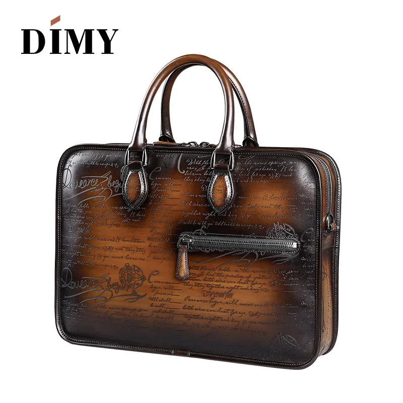 DIMY дизайнерский мужской портфель из коровьей кожи, деловой портфель с буквами, рождественские подарки, сумки через плечо 14-15 дюймов, сумка для ноутбука - Цвет: Brown