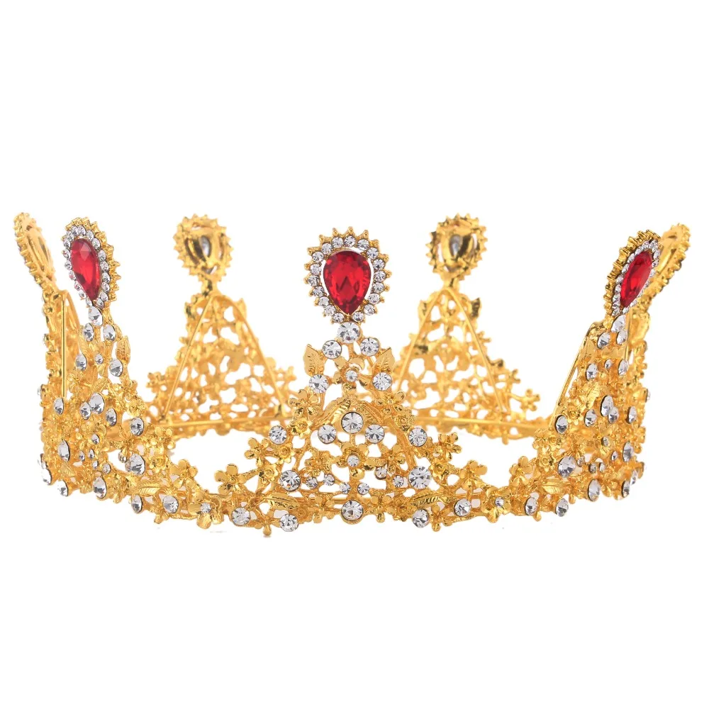 

Gold Color Baroque Vintage Men Diadem Large Crystal Full Round Prom King Crown Wedding Pageant Queen Tiara Bridal Hair Jewelry