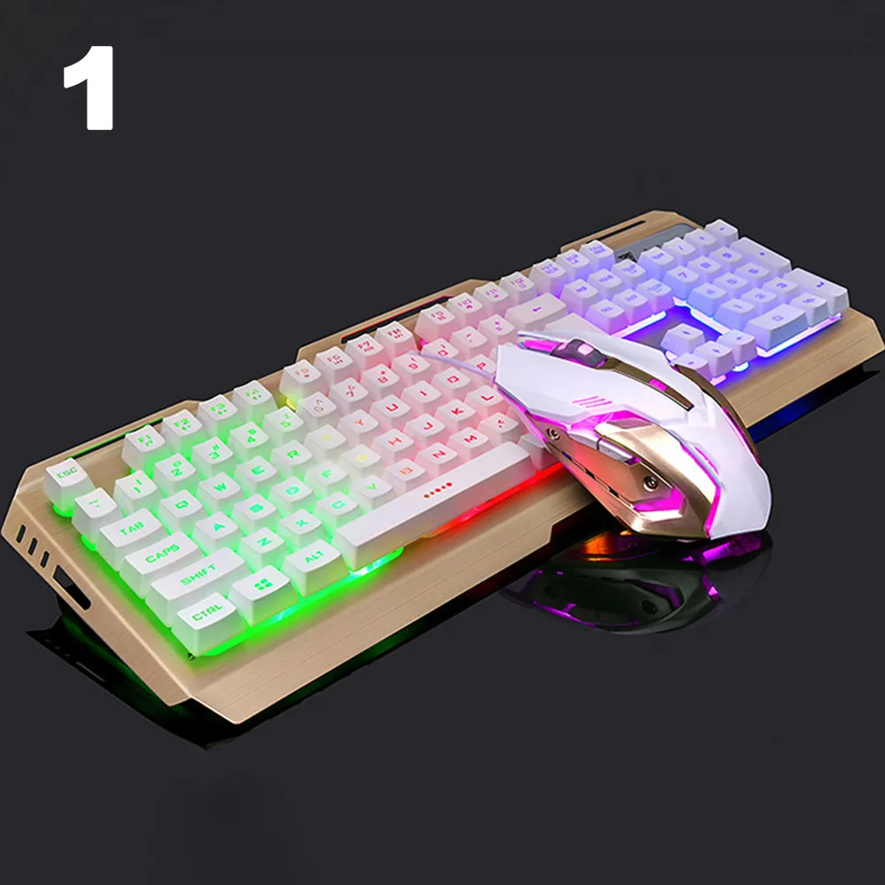 Cewaal полный Размеры семь Цвет дыхание свет клавиатуры и Мышь комплект подсветкой Механическая комплект Touch Gaming Keyboard Проводной USB - Цвет: Золотой