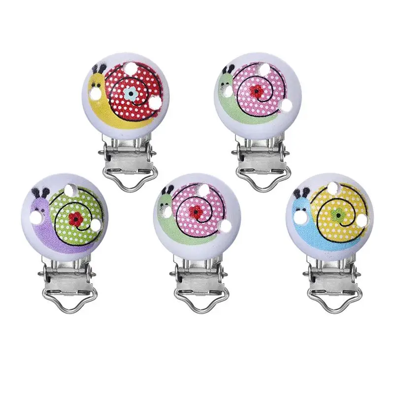 

5Pcs/Lot Multi Color Snails Wood Pacifier Clips For Baby Pacifier Decorative Holders Accessories DIY Tool Soother Nursing Toy