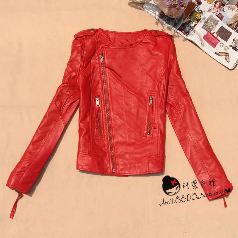 Red Leather Jacket Women Genuine Leather Jacket Women Natural Sheepskin
