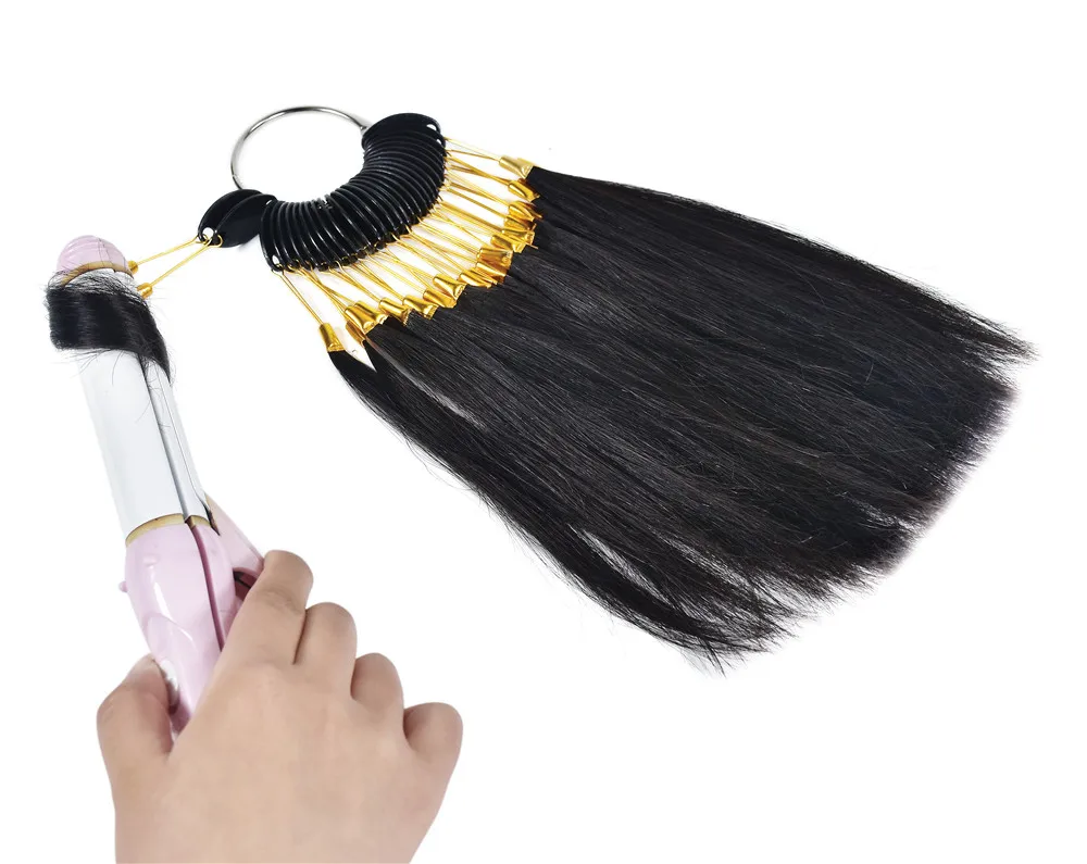 30pcs/set 100% Human Virgin Hair Color Rings Near Black Salon Hair Dyeing Sample Real Hair Extensions Can Be Dye And Color