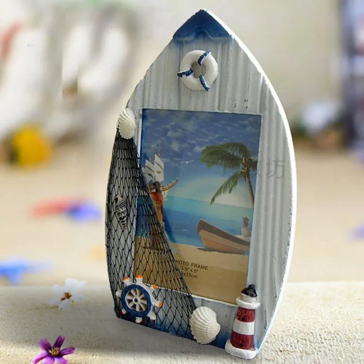 

Free shiiping Sailing boat photo frame Mediterranean Style solid wood frame beach photo frame crafts Gift