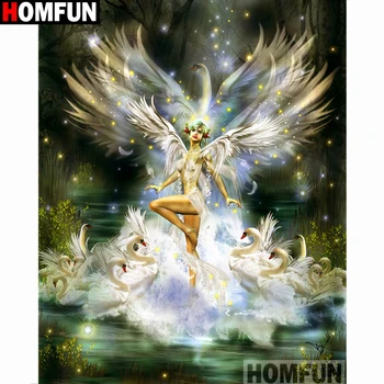 

HOMFUN Diamond Embroidery 5D DIY Diamond Painting "Angel swan" Rhinestone Cross Stitch Home Decoration A15046