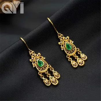 

QYI Earrings Women 18K gold Yellow Diamond Jewelry Gold For Women Gift Box Wedding Natural stones Earrings