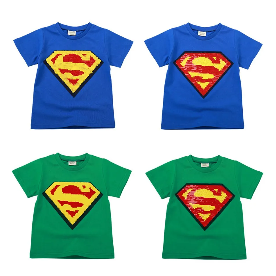 Футболки для мальчиков и девочек; детская Двусторонняя хлопковая Повседневная летняя одежда с волшебными пайетками; модная футболка; Детские футболки с единорогом