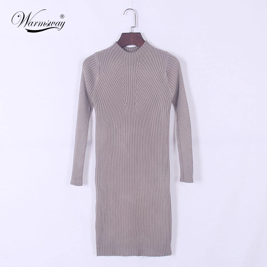 2018 Winter Women thick warm Dress Slim S-Line Medium Style Knitted Dress Basic Solid Half Turtleneck Sweater Dress C-121