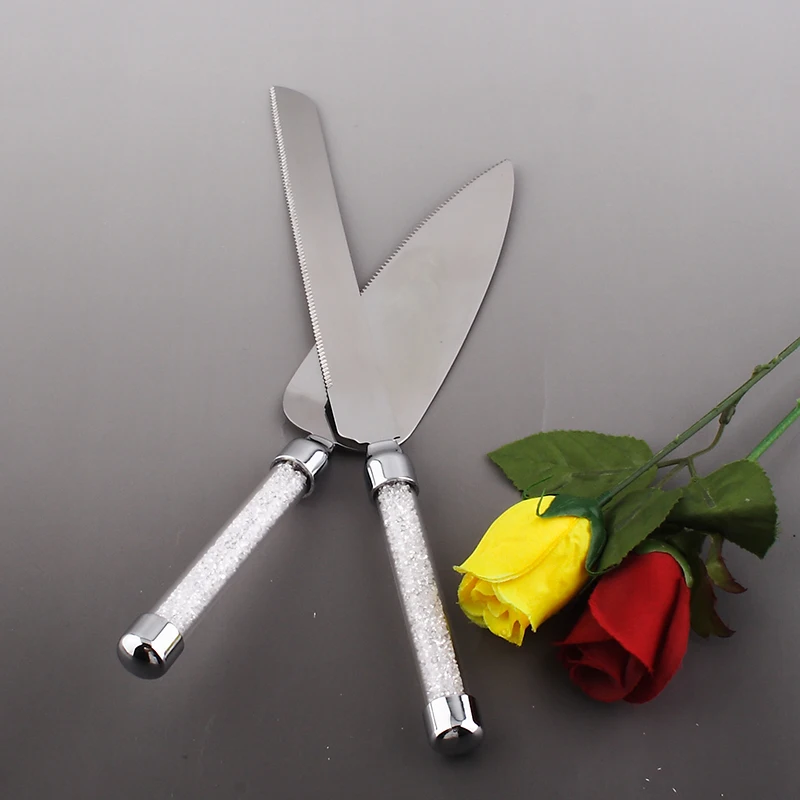2016 Wedding Knife And Cake Server Set Silver Metal Top Grade Crystals Flatware Tableware Cutlery Stainless