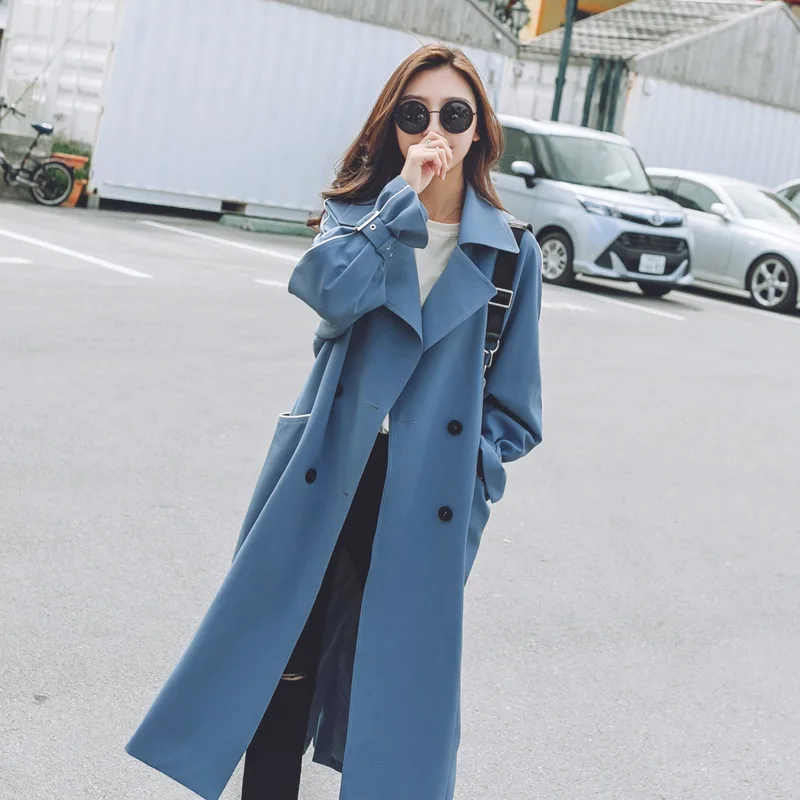 Trench vent Nouvelle Féminin Boutonnage blue Double black Femmes Version Manteau Tranchée Long Pink Coréenne Pour Printemps Mode Coupe À Coat Automne 0OPn8kwX