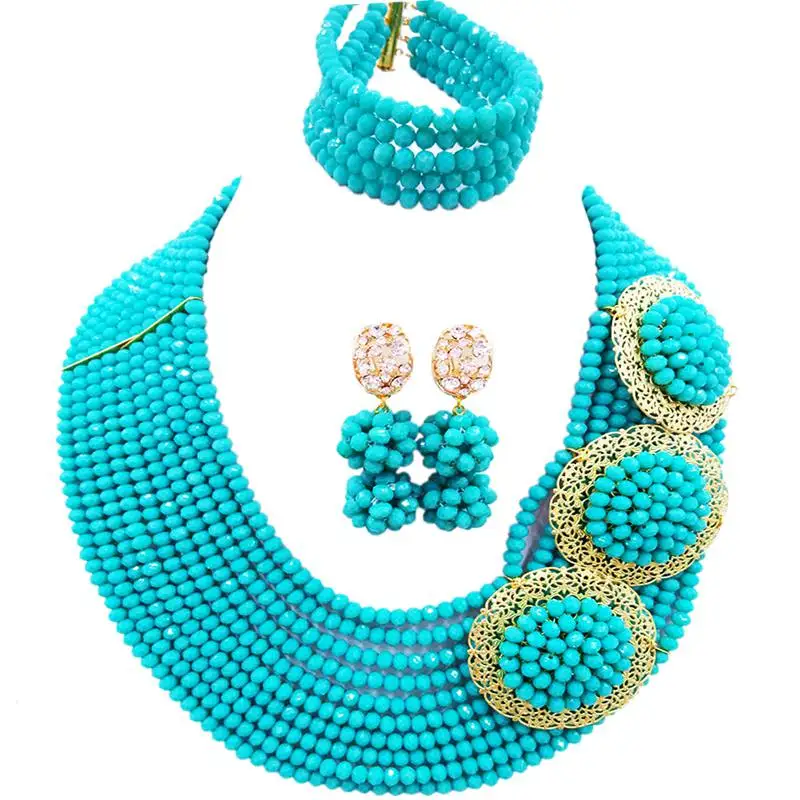 

Well Received Aqua Blue Nigerian Wedding Crystal Beads Bridal Jewelry Sets for Women 10C-C3PH-22