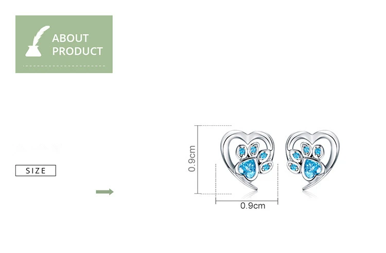 Милые серьги в виде собачки, кошки, следов, сердца, 925 пробы, серебро, голубой циркон, Модные женские ювелирные изделия, серьги-гвоздики, аксессуары