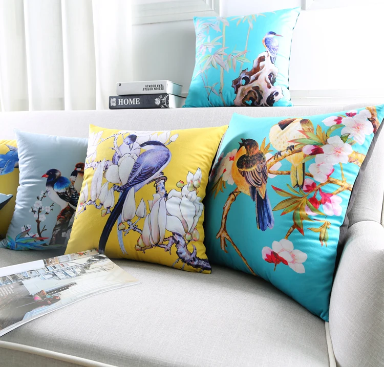

Chinese Style Hand Painting Birds Flowers Culture Art Cushion Cover Floral Tree Bird Swallow Pillow Covers Decorative Pillowcase