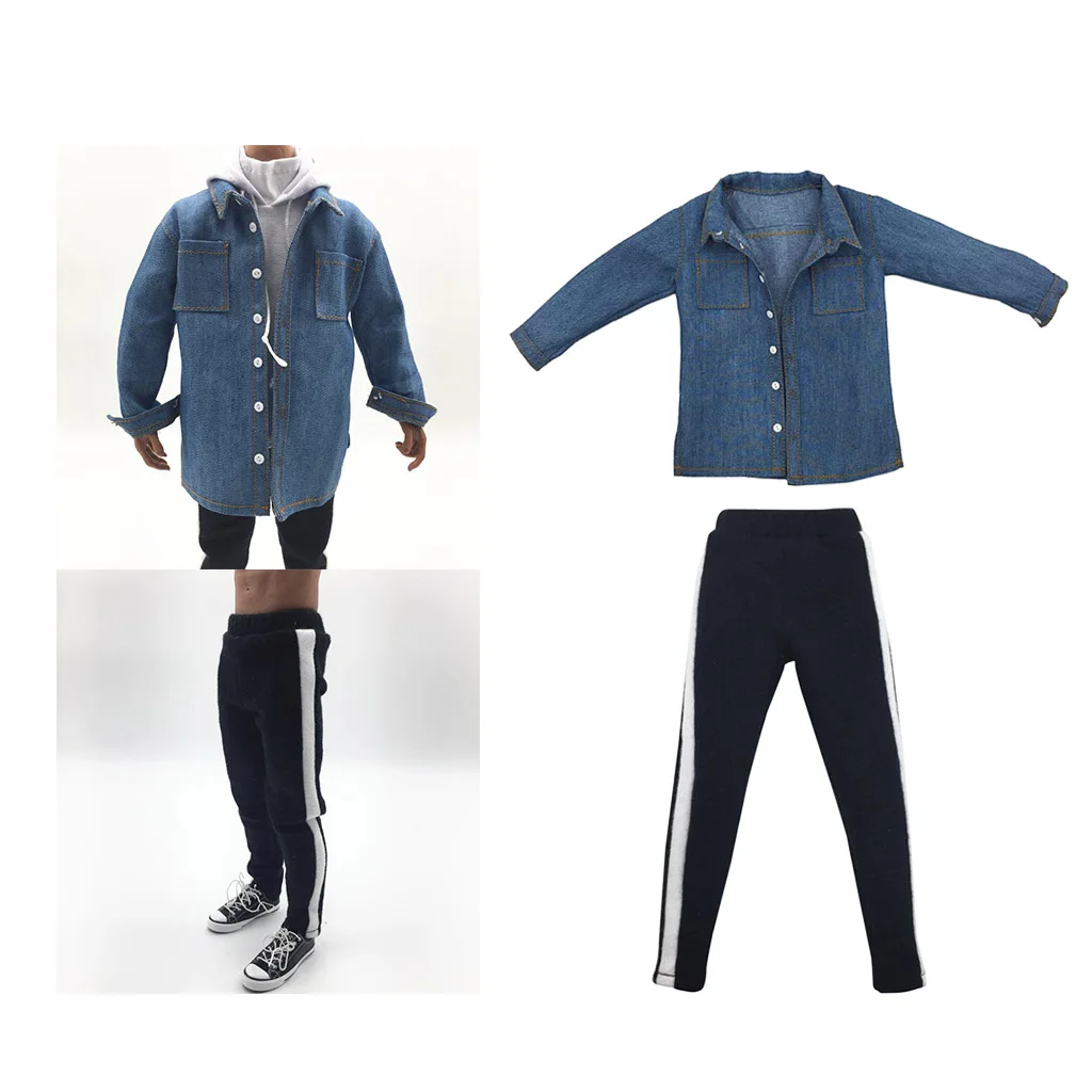 1:6 Men Side-striped Pants + Shirt Coat Cloth for 12inch Figure Doll Toys