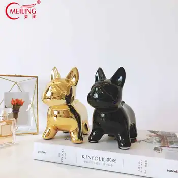 

Decorative Gold Ceramic French Bulldog Figurines For Wedding Centerpieces Living Room Office Table Vanity Nordic Money Coin Box