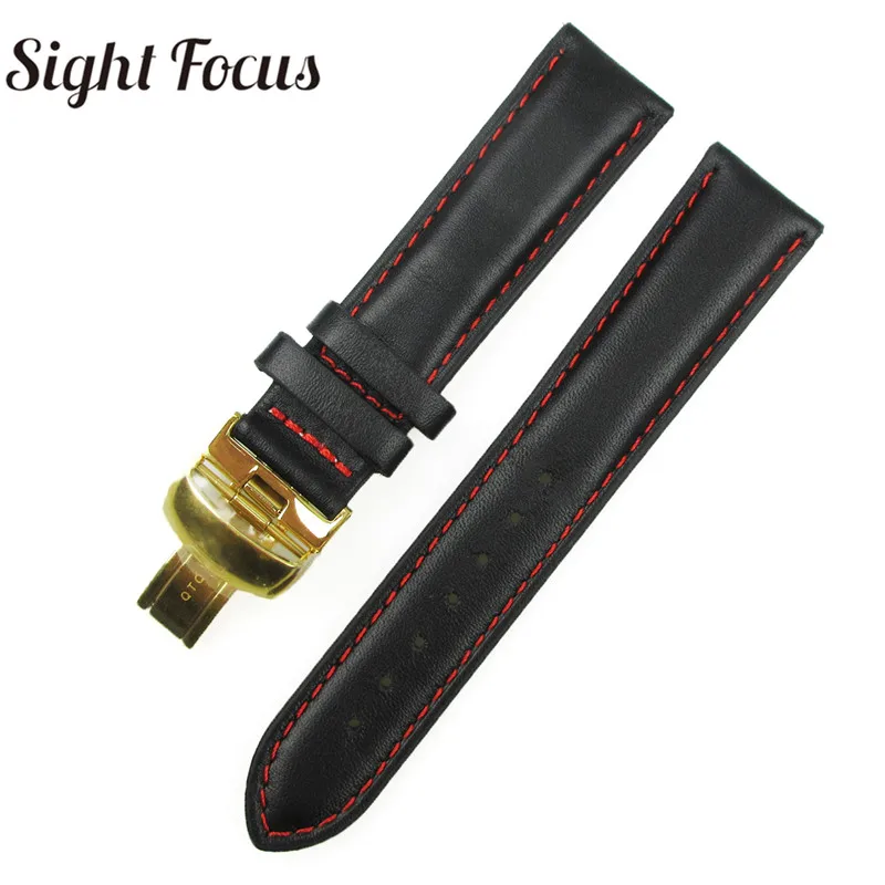 19mm 20mm Red Stitched Leather Strap for Tissote 1853 Band Starfish Series Butterfly Buckle Men's Watchband Bracelet Wrist Belts - Band Color: Red stitd Yellowgold