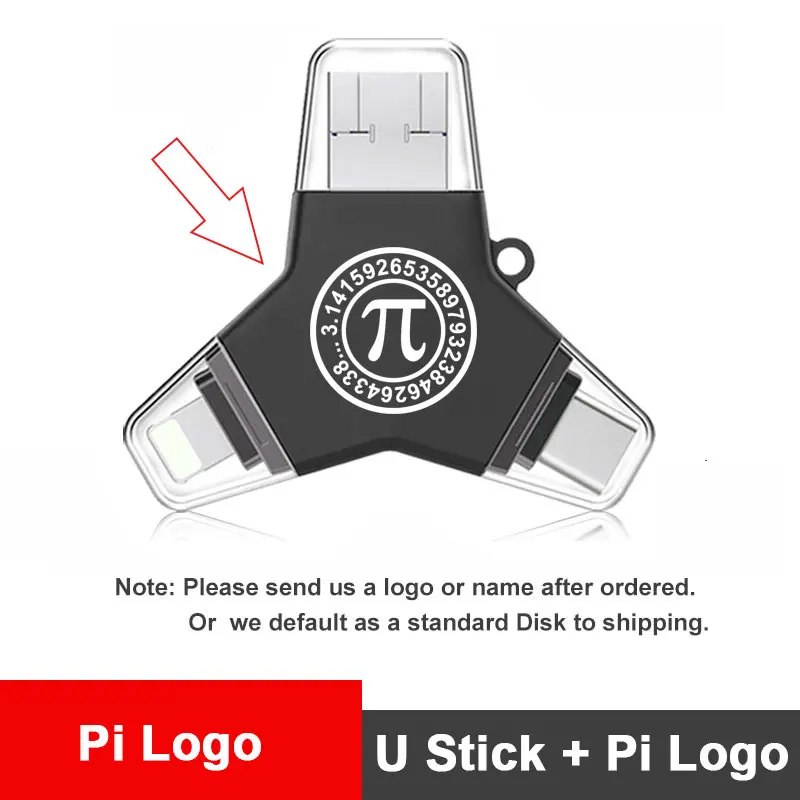 4 в 1 флеш-накопитель ручка-накопитель 64 Гб usb 3,0 128 ГБ металлическая Флешка Тип C Memoria usb DIY логотип DJ otg 32 ГБ для iphone и ПК - Цвет: U016-Black-Pi-logo