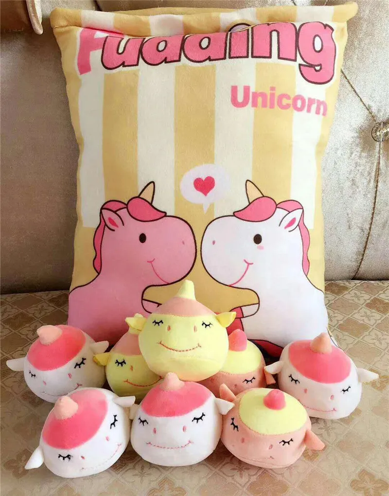 Cute Big Bag Unicorns Pudding Plush Toys Pillow Cartoon Flying Horse Simulation Snacks Throw  Pillows Cushion Dolls 8pcsbag (4)