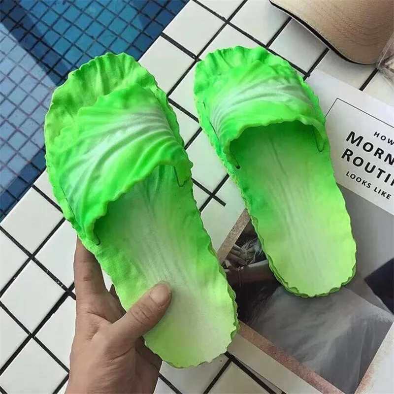 

AoXunLong 2019 summer new creative slippers women hand-painted cabbage slippers fashion beach flat shoes women home slippers Hot