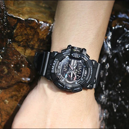 Спортивные часы водонепроницаемые SMAEL Shock Resist Dual Time светодиодный с большим