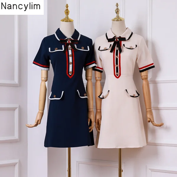 

Commuter OL Dress Female 2019 Spring Summer New Bee Butterfly Tie Short Sleeve Slim Dress Girls Students Dresses Vestidos Femme