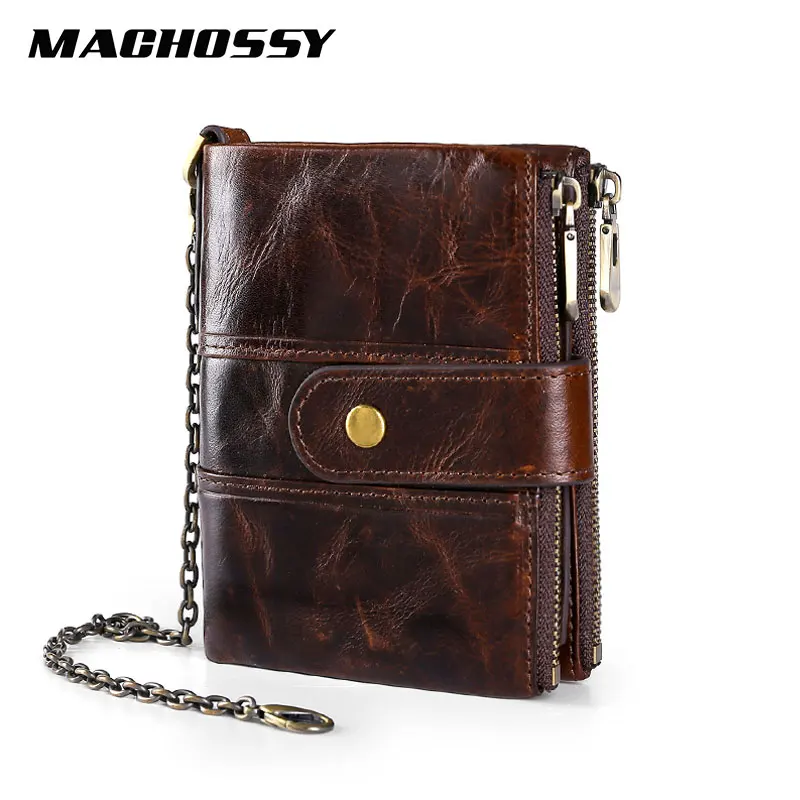 Мужской кошелек с цепочкой MACHOSSY из 100% натуральной воловьей кожи в ретро стиле