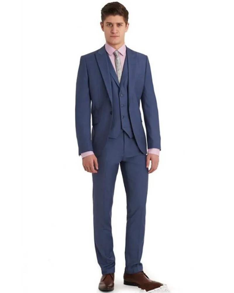 Модные мужской костюм(куртка+ брюки+ галстук+ жилет) новое поступление остроконечные нагрудные One Button синей официальной высокое качество Для мужчин костюмы Лучшие Для мужчин