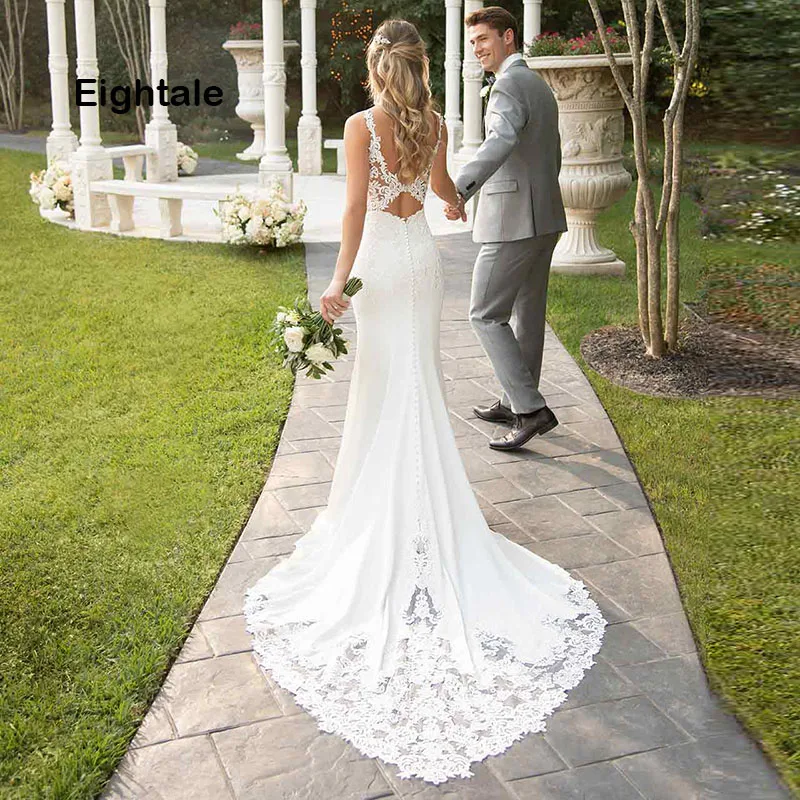 

Eightale Mermaid Boho Wedding Dresses 2019 Sweetheart Appliques Lace Chiffon Wedding Gowns Backless Bride Dress vestido novia