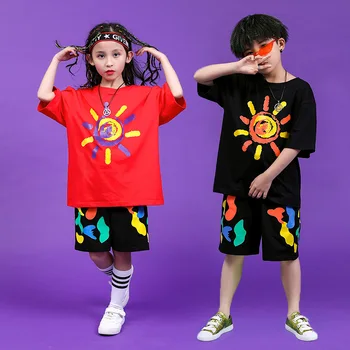 Children Hip Hop Clothing Oversized T Shirt Tops Casual Shorts for Girls Boys Jazz Dance Costumes Ballroom Dancing Clothes Wear 1