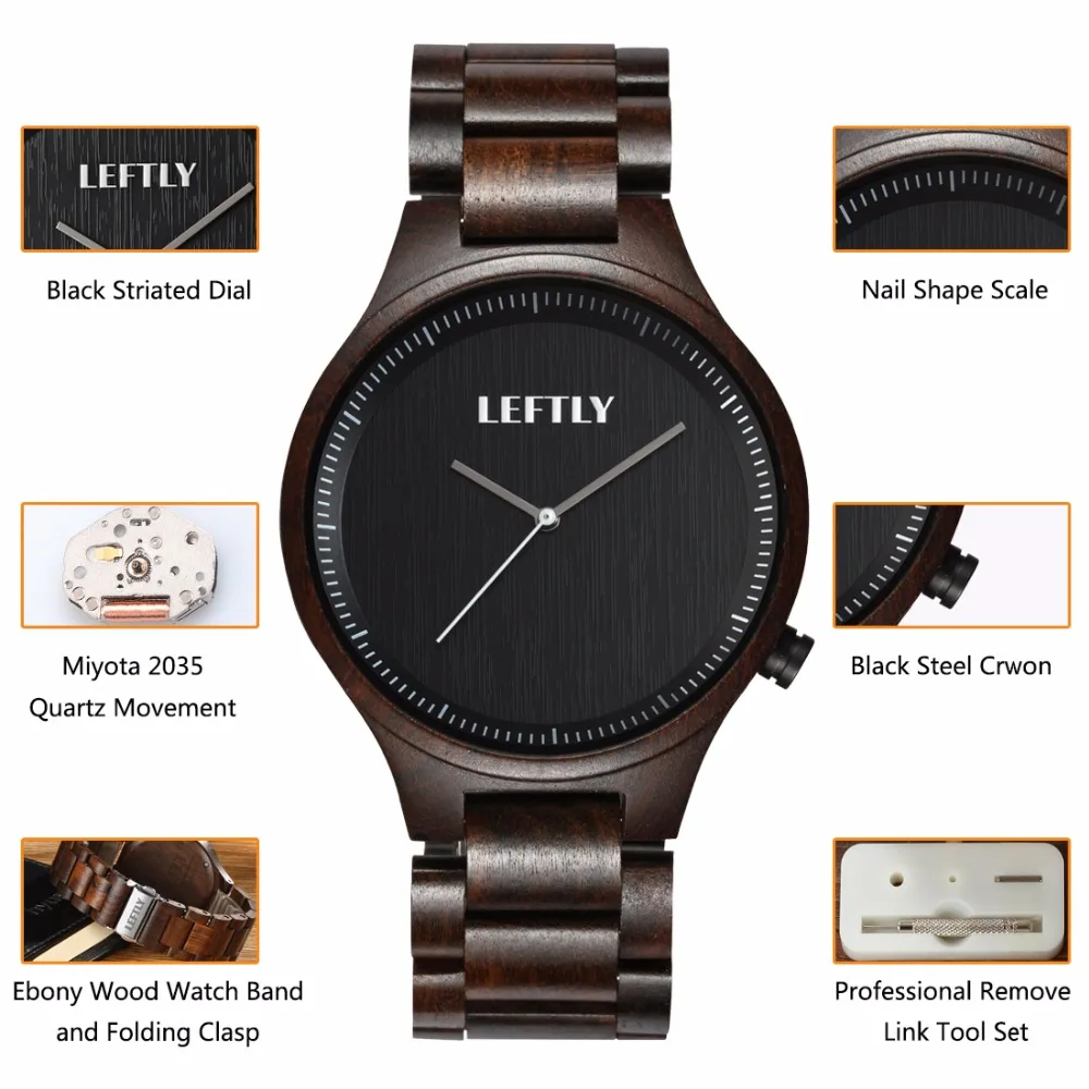 LEFTLY мужские деревянные часы аналоговые кварцевые движение легкий Винтаж модные повседневное наручные часы