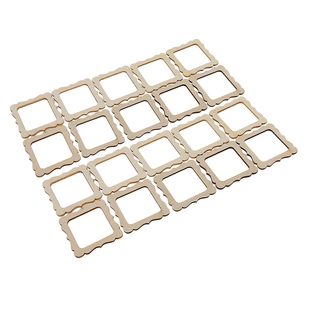 Pack of 20 Wooden Frame 50mmx50mm Unfinished Wooden Photo Frame Cutout Shape, Wood Craft for DIY Wedding Decorations Props