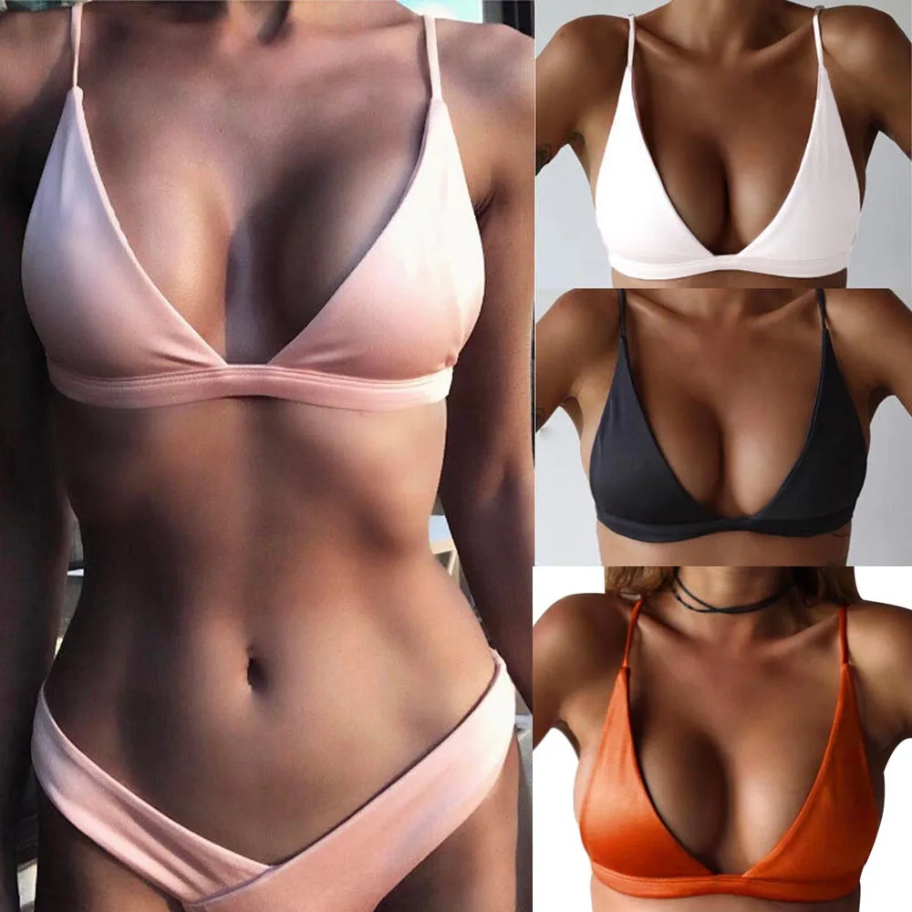 

Women Summer Push-Up Padded Bikini Top Swimwear Swimsuit Solid Pink White Black Orange One-piece Beachwear Beach Bathing Suit
