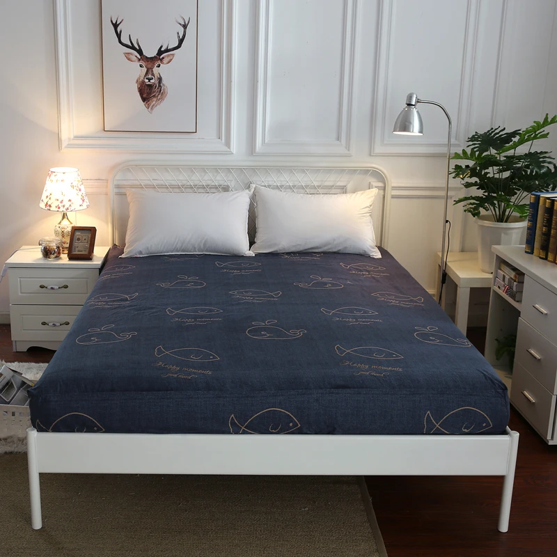 

Printed Fitted Sheet with All-around Elastic Rubber Band Mattress Cover Queen King Size Bed Sheet Multicolor optional Bed Linens