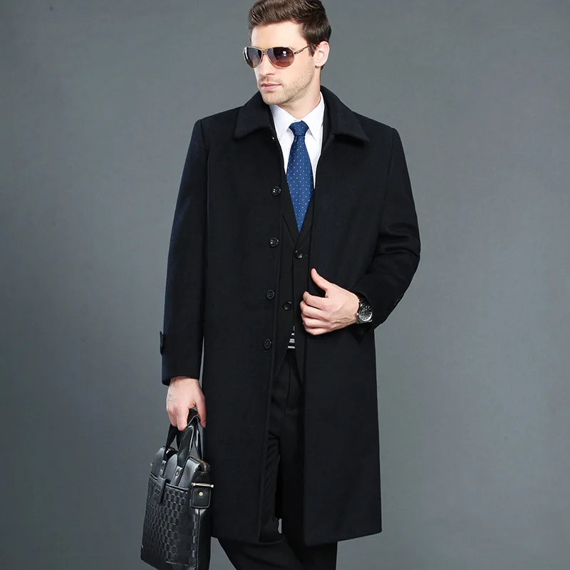 2016 Winter Overcoat Men Long Wool Coat Business Casual Lapel Collar
