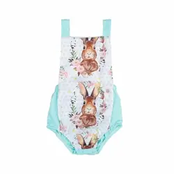 Новорожденных детей девочек кролик с цветочным принтом без рукавов сарафан комбинезоны комбинезон новорожденный одежда 3-18 м