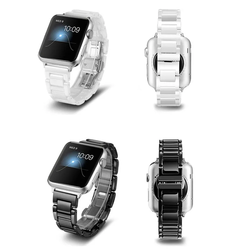 Браслет керамический с 3 бусинами и застежкой бабочкой для Apple Watch Series 2 1 ремешок