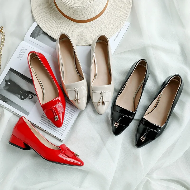 Apricot En Pompes Printemps Verni Populaire black Grande Cuir Peu Bout Pointu L'extérieur red Profonde on Slip Taille Nouvelle À Chaussures Mode Pour Égérie Femmes 7n1f1P