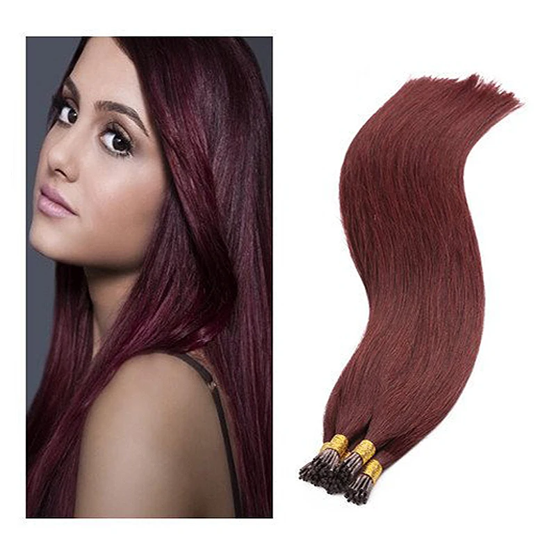 Full Shine I Tip Human Hair Extensions Red Wine Hair Extensions Color