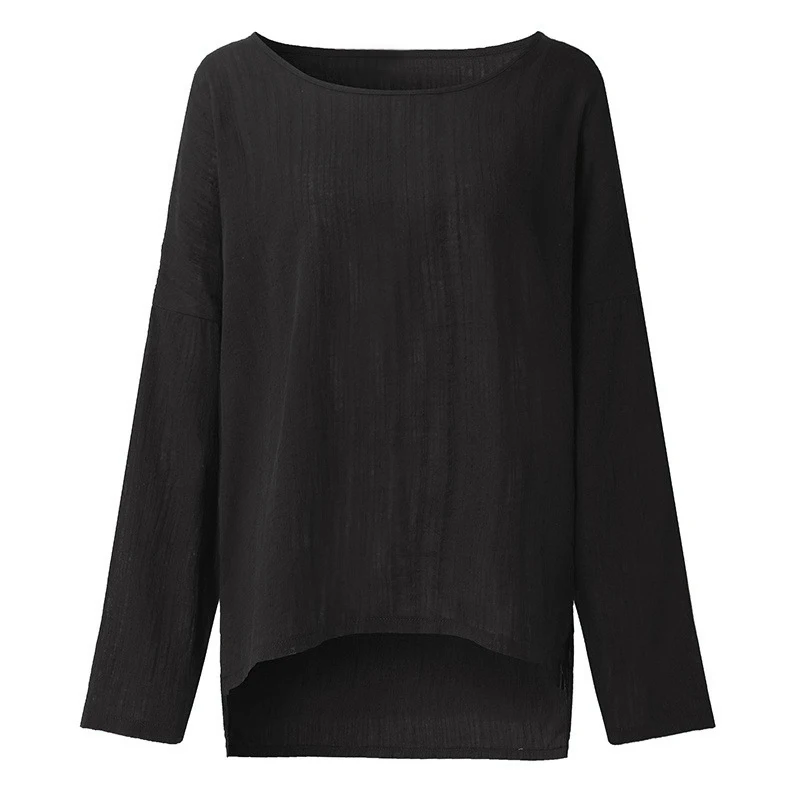New Women Cotton Linen Long Sleeve Irregular Tops Casual Blouse Shirt Loose Solid Party Tops Kaftan Plus Size 5XL