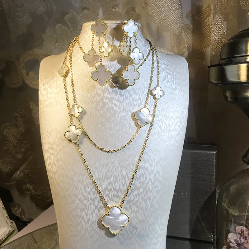 

Pure 925 Sterling Silver Jewelry For Women Natural Mother Shell Pearl Wedding Jewelry Set 11 Flower Necklace 4 Flower Earrings