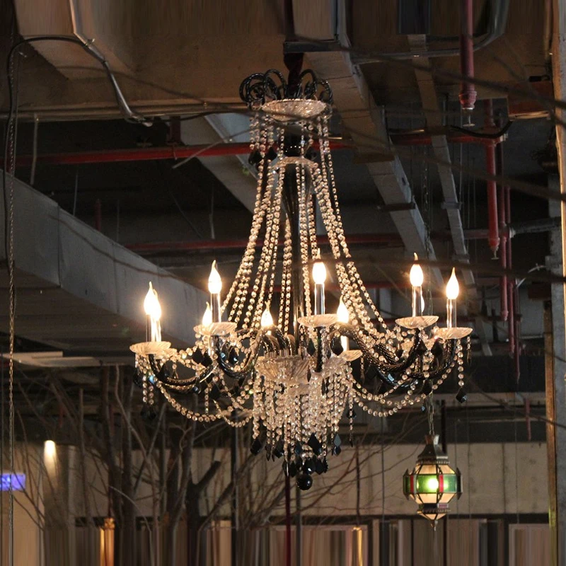 Luxury Crystal Chandelier Lighting Black And White Candle