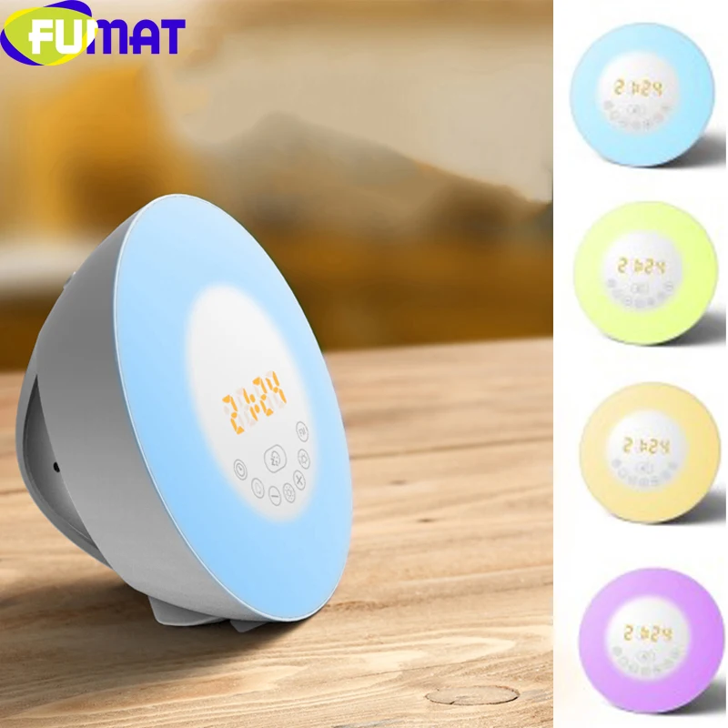 

FUMAT 6 Colors Change Alarm Clock Night Lights with 7 Alarm Sound and FM Radio Multi-function By Touch Switch Lamp for Bedroom
