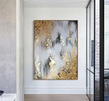 

Hand-painted oil painting decorative living room large size abstract wall art oilpaintings hotel club gold foil light luxury