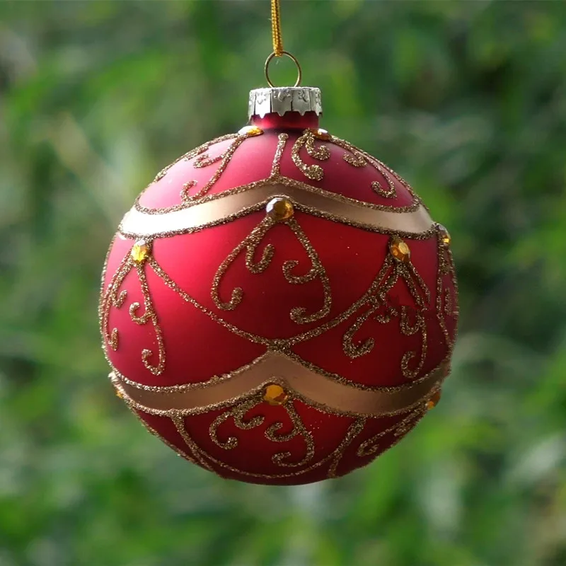 100 шт./упак. диаметр = 8 см ручная роспись красная серия Рождественская лампа в форме стеклянного глобуса выдувного стекла украшение в виде стеклянного шара