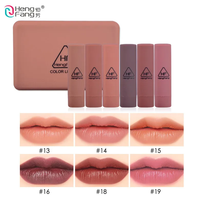

Hengfang 6Pcs/set 6 Colors Pumpkin Color Velvet Matte Lipstick Long Lasting Not Fade Batom Red Lips Batom Cosmetic Makeup Kit