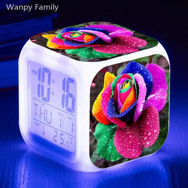 Heart shaped loving heart Rose Alarm Clocks 7 Color Glowing LED