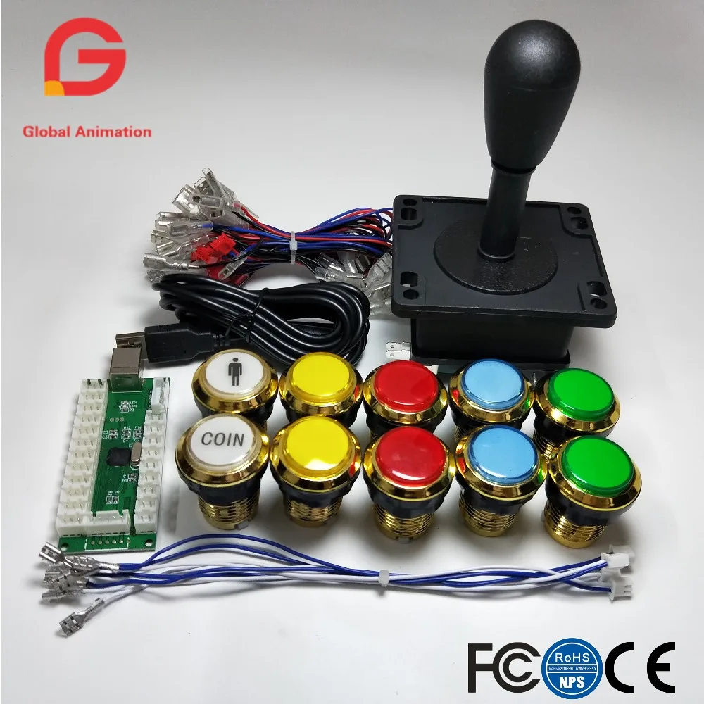 Arcade Game DIY Accessories Kit for PC and Raspberry Pi 2Pin 8way Happ joystick and gilded  LED Illuminated push buttons