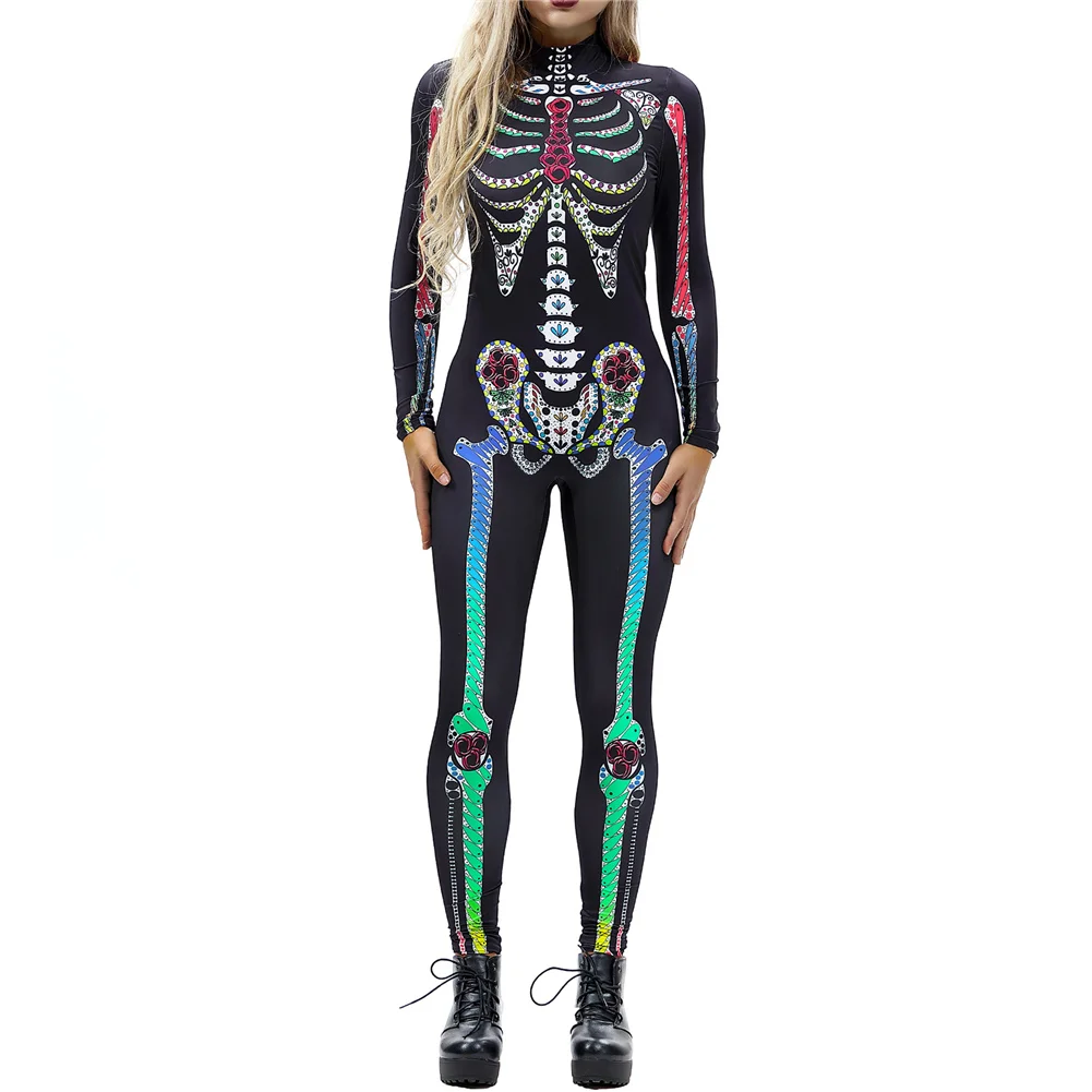 Костюмы на Хэллоуин для женщин ужас Зомби костюм женский сексуальный костюм скелета Хэллоуин одежда комбинезон Bodycon S-XL
