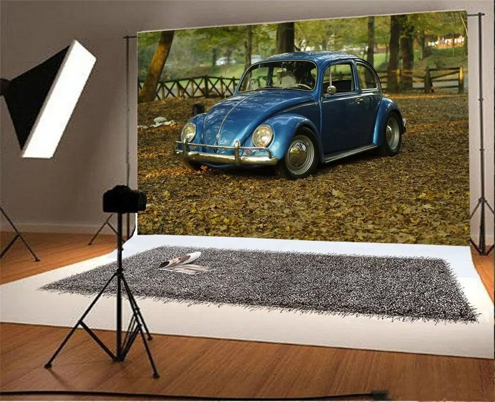 

Photography Backdrop Nature Ric Vintage Car Trees Falling Leaves Autumn Ric Photo Background