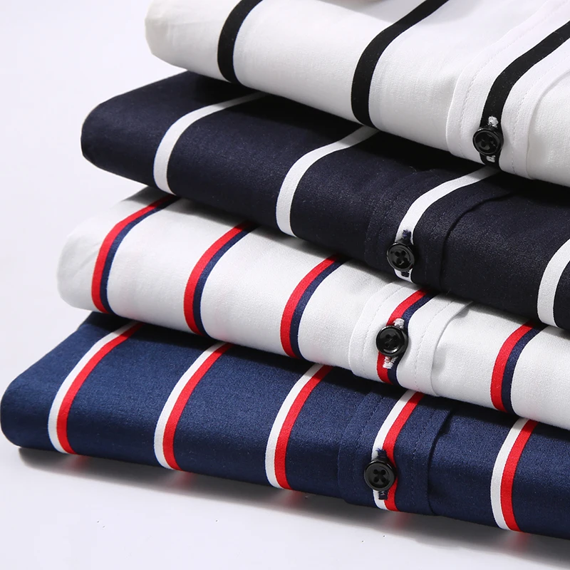 Beste Mannen Contrast Brede Strepen Korte Mouwen Dress Shirts Comfortabele Zachte Standaard Fit Zomer Dunne Casual Button down shirt kantoor