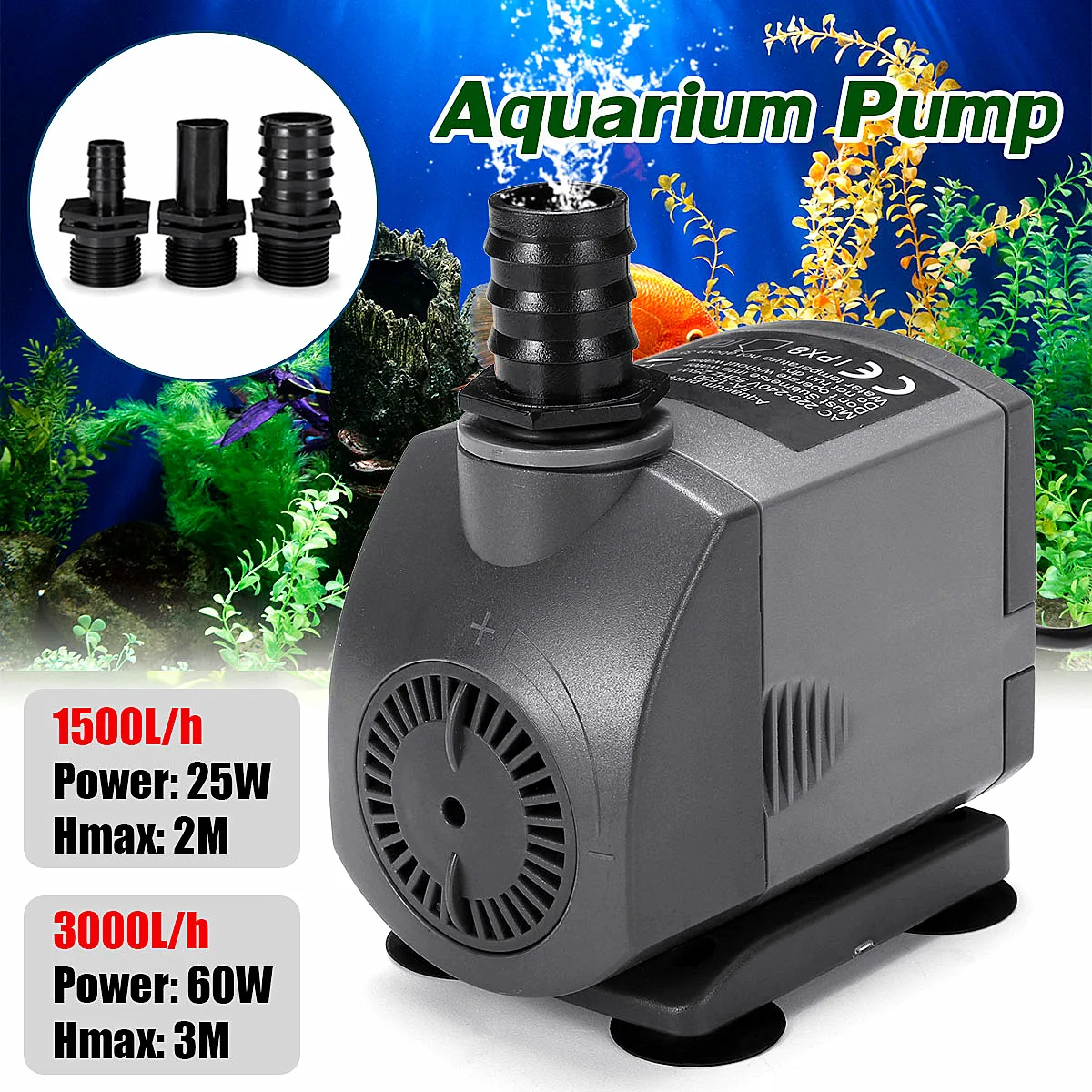 

25W/50W Submersible Water Pump with 2M Power Cord 3 Nozzles For Waterfall Filter Fish Ponds Quiet And Wearable